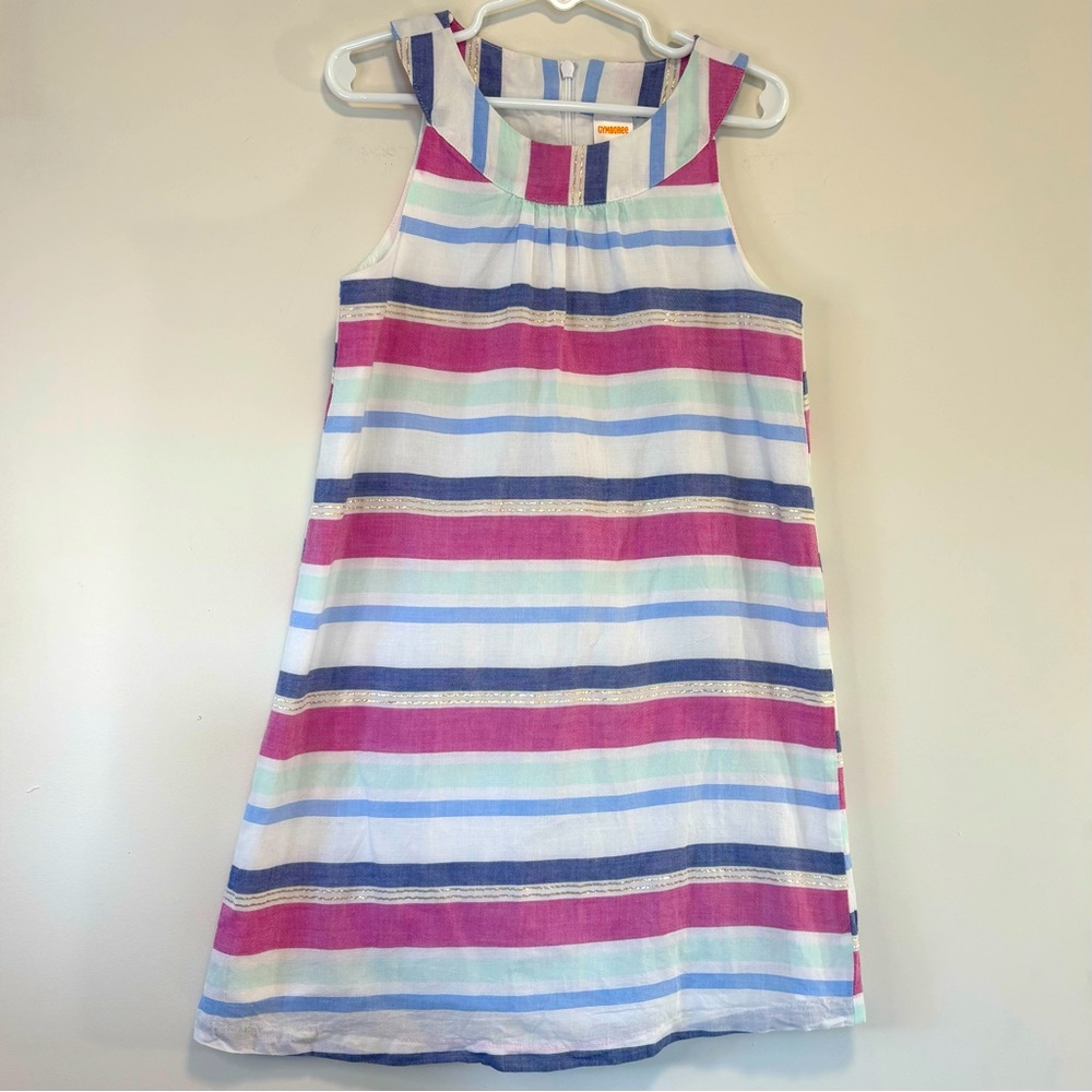 Gymboree Sparkle Blue/Purple/Mint Striped Shift Dress Sleeveless Girl Size 7
